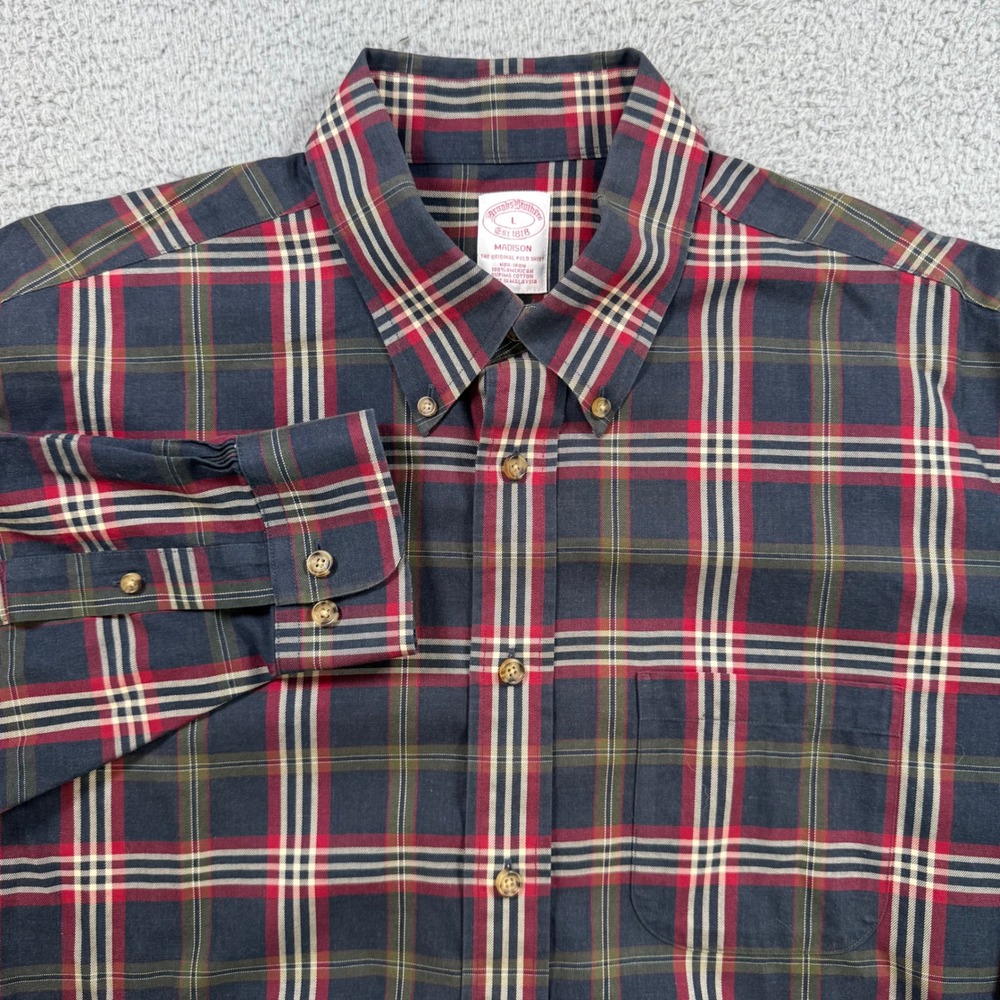 Brooks Brothers Madison Fit Plaid Long Sleeve Button Down Shirt Mens L Cotton - Picture 1 of 8